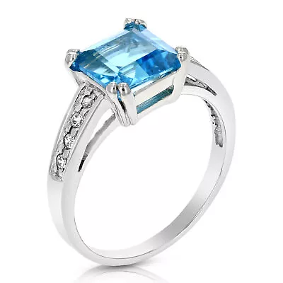 1.90 Cttw Swiss Blue Topaz Ring .925 Sterling Silver Rhodium Princess Shape 8 MM • $102.53