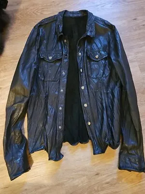 Vintage All Saints Mens LORRIMER Leather Shirt Jacket Large Black Biker  • £115