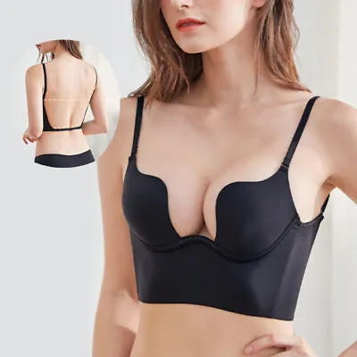 Women Low Back Bra Wire Lifting Deep U-Shaped Plunge Backless Push Up Sexy Bra • $15.19