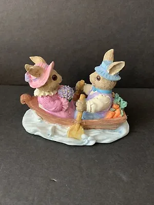 Adorable Easter Love Bunnies Bunny Figurine Boy & Girl In Boat Mervyn's 1995 • $18