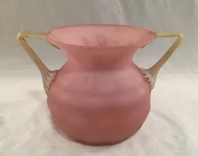 Vintage Satin Pink Glass Vase With Applied Handles Thousand Eye Pattern • $67.96