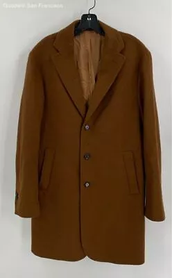 Massimo Dutti Mens Brown Wool Blend Long Sleeve Pockets Button Front Overcoat 42 • $17.99