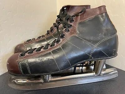 Vintage CCM Men's Ice Hockey Skates Black & Brown Size 10.5 Great Wall Display • $51.99