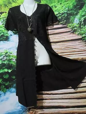 BOHO EMBROIDERED LACE SLEEVE BLACK BUTTONED DRESS Or JACKET 12 - 14  106 CMS • $39.99