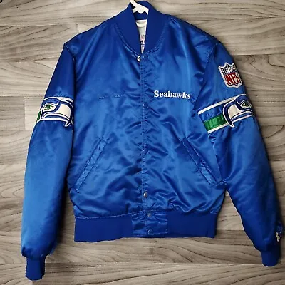 Vtg 90s Starter Seattle Seahawks NFL Satin Bomber Jacket Made In USA Small Read • $175