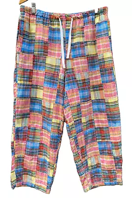 ORVIS Women’s (M) Cotton Madras Patchwork Plaid Cropped Pants Drawstring • $28