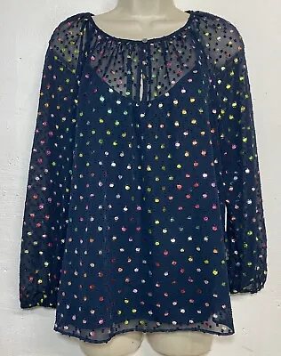 NWT J.Crew Small Blouse Blue Colorful Metallic Dots 3/4 Sleeve Top • $17.49