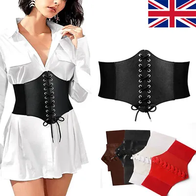 Women Ladies Waist Cincher Wide Band Elastic Tied Waspie Corset Belt Adustable. • £3.62