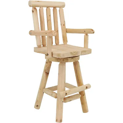 Rustic Log Style Unfinished Fir Wood Indoor Bar Stool By Sunnydaze • $189
