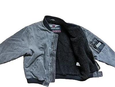 Black Denim Aviator Jacket Large Sherpa Fleece Bomber Private Survival Service • $94.73