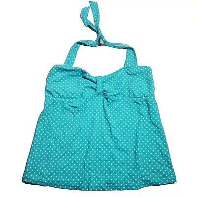 Motherhood Swim Top L Womens Blue White Polka Dot Halter Tie Pullover Tankini • $12.70