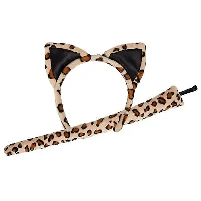 Leopard Set (Ears & Tail) Set Fancy Dress Costume Kids Adults Safari Park Animal • £5.99