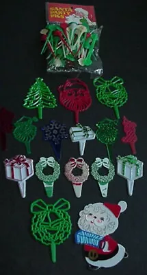 Vintage Plastic Santa Claus Christmas Tree Wreath Present Party Picks 69 Pieces • $19