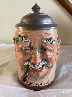 Antique German Character Beer Stein Man With Pipe GESETZLICH GESCHUTZT Germany • $99.99