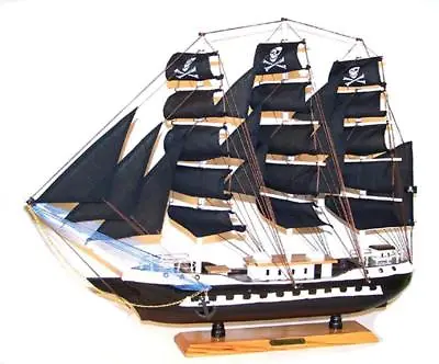HUGE 13  WOODEN PIRATE SHIP Pirates Boats Model Skull Sails GI378 Collectible • $21.49