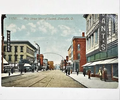 1914 Vtg Zanesville Ohio Postcard Main Street West Of Second Sturtevant's Store • $5.59