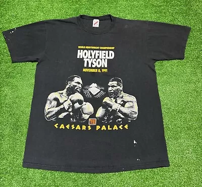 Vintage 1991 Tyson Holyfield Boxing Fight T-Shirt Promo Caesars Palace 90s XL • $134.99