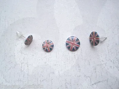 CUTE UNION JACK BUTTON SP Stud Earrings ENGLAND FLAG Choice 9mm Or 11mm British • £2.49