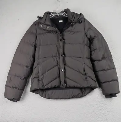 J. Crew Black Puffer Jacket Winter Coat Hood Down Filled Sherpa Womens Large L • $29.55