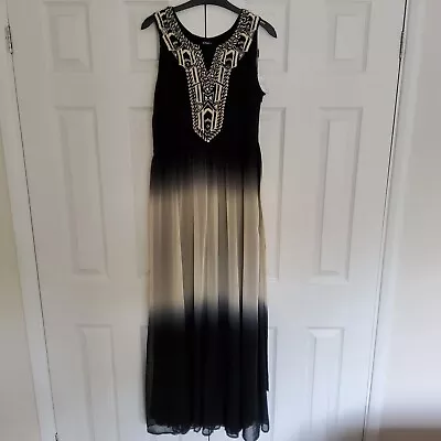 £14 • Buy ROMAN Black Embroidered Ombre Dip Dye Maxi Dress SIZE 14 New With Tags