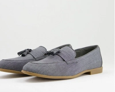 £9.99 • Buy Topman Grey Chambray Piper Tassel Loafers
