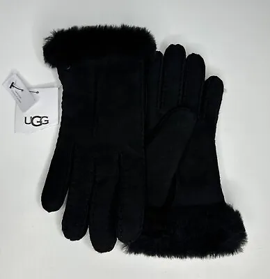 UGG W Single Point Shearling Lined Sheepskin Gloves Black SZ M • £55.11