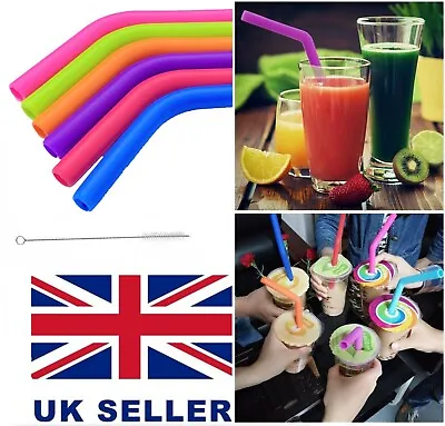 Silicone Drinking Straws Reusable Party Milkshake Smoothie 6 Colours- Cleaners • £1.59