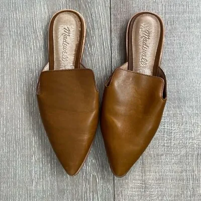 Madewell Gemma Mule Size 5.5 Slip On Cognac Brown Leather Point Toe Slide • $17