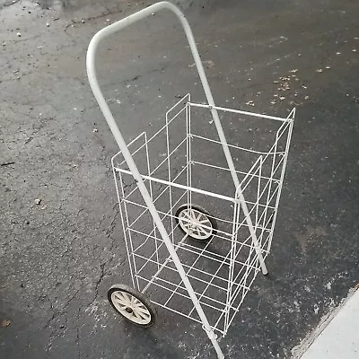 Rolling Cart White Metal Flea Market Folding Shopping Utility Large 13 X 15 X 22 • $44