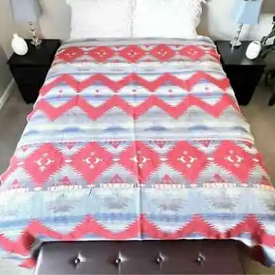 RALPH LAUREN Rio Grandeo Serape Aztec Cotton Bedspread Blanket Size 66” X 90” • $175
