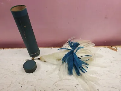 Vintage Blue And White Real Feather Duster In Case Brass Handle (dd) (b423)  • $15
