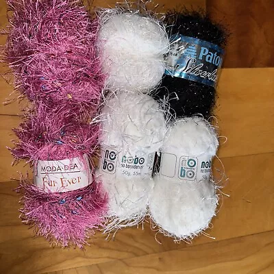Lot Of 6 Yarns- Patons Nobo Moda- Dea -Mixed Fun Fur Type Of Yarn • $14