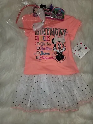 $12 • Buy Minnie Mouse Toddler Girl Birthday T-shirt Skirt & Headband 3pc Outfit Sz12 M