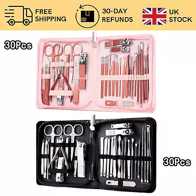 30 Piece Nail Care Kit Set Manicure Pedicure Cutter Clippers Case Mens Ladies • £9.99