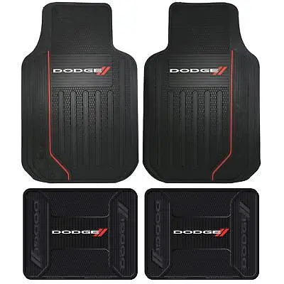 4 Front & Rear DODGE LOGO Floor Mats Rubber All Weather Factory Liners Black Red • $129.95