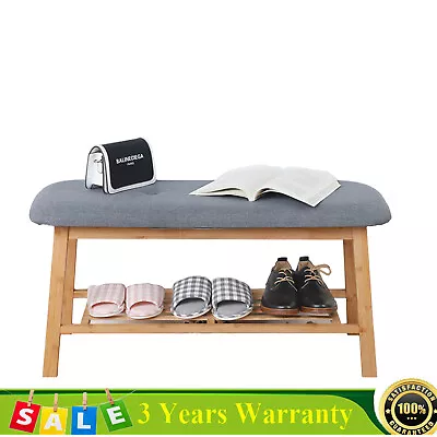 Shoe Bench Small Entryway Storage Rack Natural Bamboo Cushion Seat Hallway Bench • $38.95