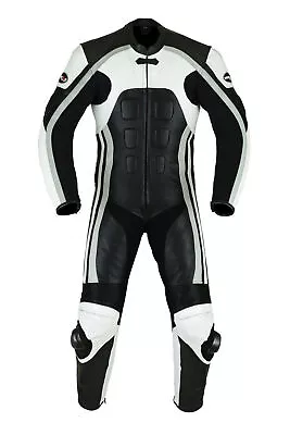 Motero Motorcycle Motorbike 1 Piece Leather Racing Suit CE Armoured Black/Silver • $249.99