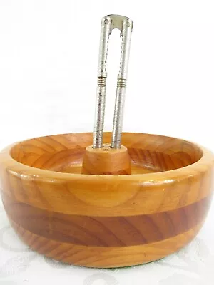 Rods Woodworking Wooden Nut Bowl & Cracker Holder 7 In Hardwood Rustic Vintage • $21.95