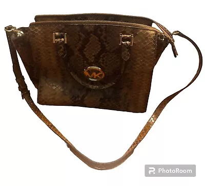 MICHAEL KORS Hudson Snakeskin Python Embossed Leather Satchel Handbag Purse Logo • $30