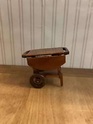 Dollhouse Miniature Vintage Wooden Dropleaf Table Cart With Wheels 1:12 Scale • $8