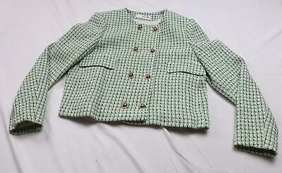 Mango Women's Double-Breasted Round Neck Tweed Jacket BE5 Pastel Green Size XL • $71.99