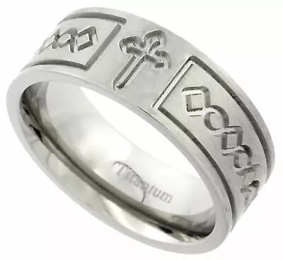 Titanium Ring Men Women Wedding Band Cross Flat Brushed Finish Comfort Fit 8mm • $29.35