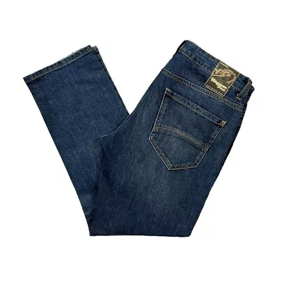 KANGAROO POO Classic Surfer Straight Leg Regular Fit Blue Denim Jeans 34W 30L • £16