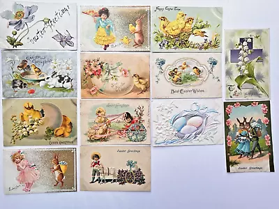 13 Antique Easter Postcards Embossed Anthropomorphic Rabbits Chicks Ducks  Used • $9.99