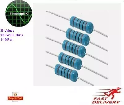 2 WATT METAL FILM RESISTORS. 1%. 180 Ohms To 15K Ohms. 36 VALUES. 1-10 Pcs. • £1.44