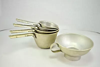 Vintage Aluminum Measuring Cups Handles 1/4c 1/3c 1/2c 1 C Canning Funnel • $12.95