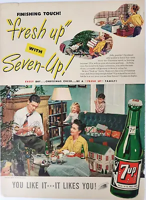 Christmas 7 Up Soda Pop Vintage 1946 Ad Magazine Print Seven Glass Bottle • $11.33