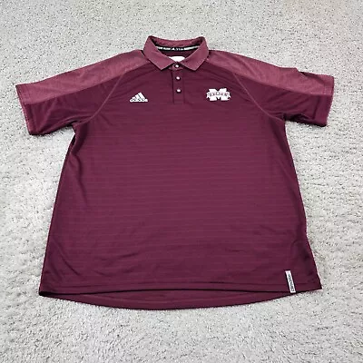 Mississippi State Bulldogs Shirt Mens XL Maroon Polo Adidas Short Sleeve • $14.94