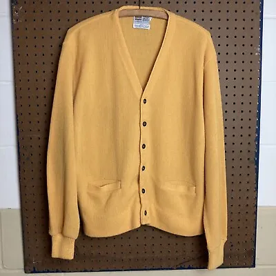 Vintage 60s 70s Grant Crest Men's Acrylic Yellow Gold Cardigan Sweater XL Orlon • $29.80