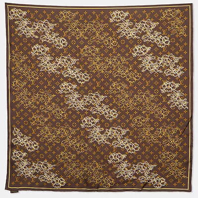 Louis Vuitton Brown Monogram Dentelle Silk Scarf • $280.35